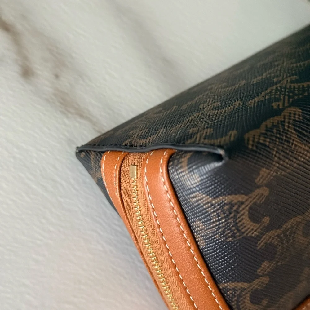 Celine Triumph Brown and Tan Small Cosmetic Bag